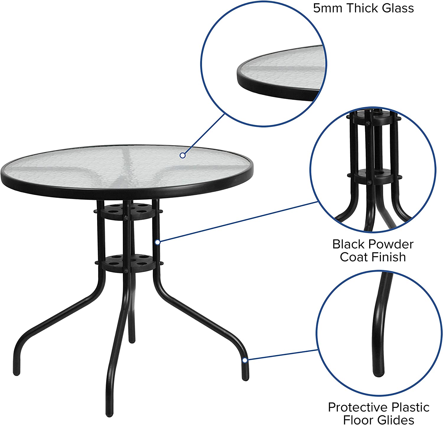 Flash Furniture 31.5&#39;&#39; Round Tempered Glass Metal Table