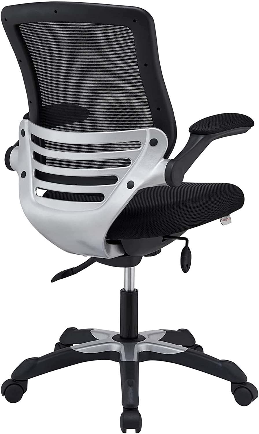 Modway Edge Mesh Back and Mesh Seat Office Chair In Black With Flip-Up Arms in Black