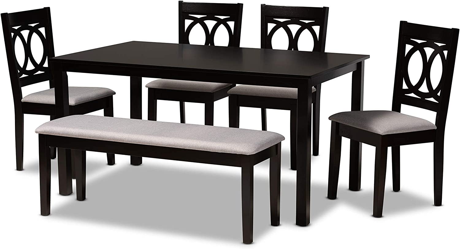 Baxton Studio Bennett Modern and Contemporary Grey Fabric Upholstered and Dark Brown Finished Wood 6-Piece Dining Set