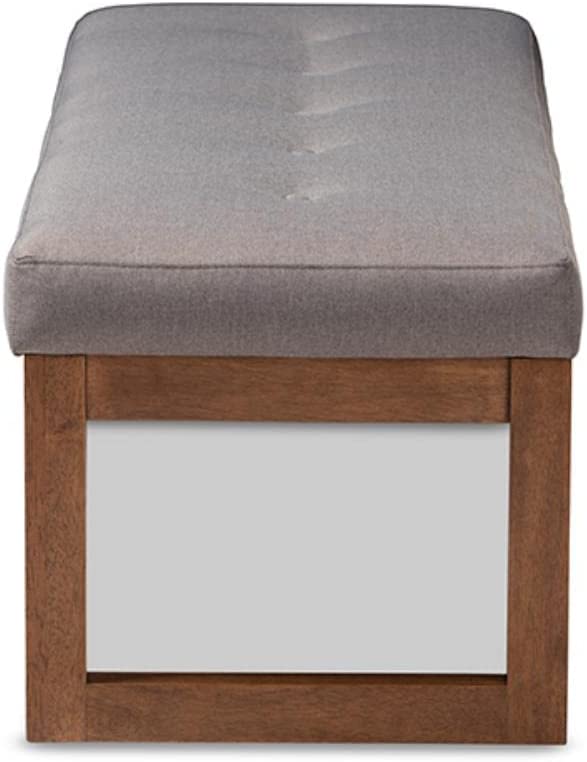 Baxton Studio Caramay Modern and Contemporary Grey Fabric Upholstered Walnut Brown Finished Wood Bench