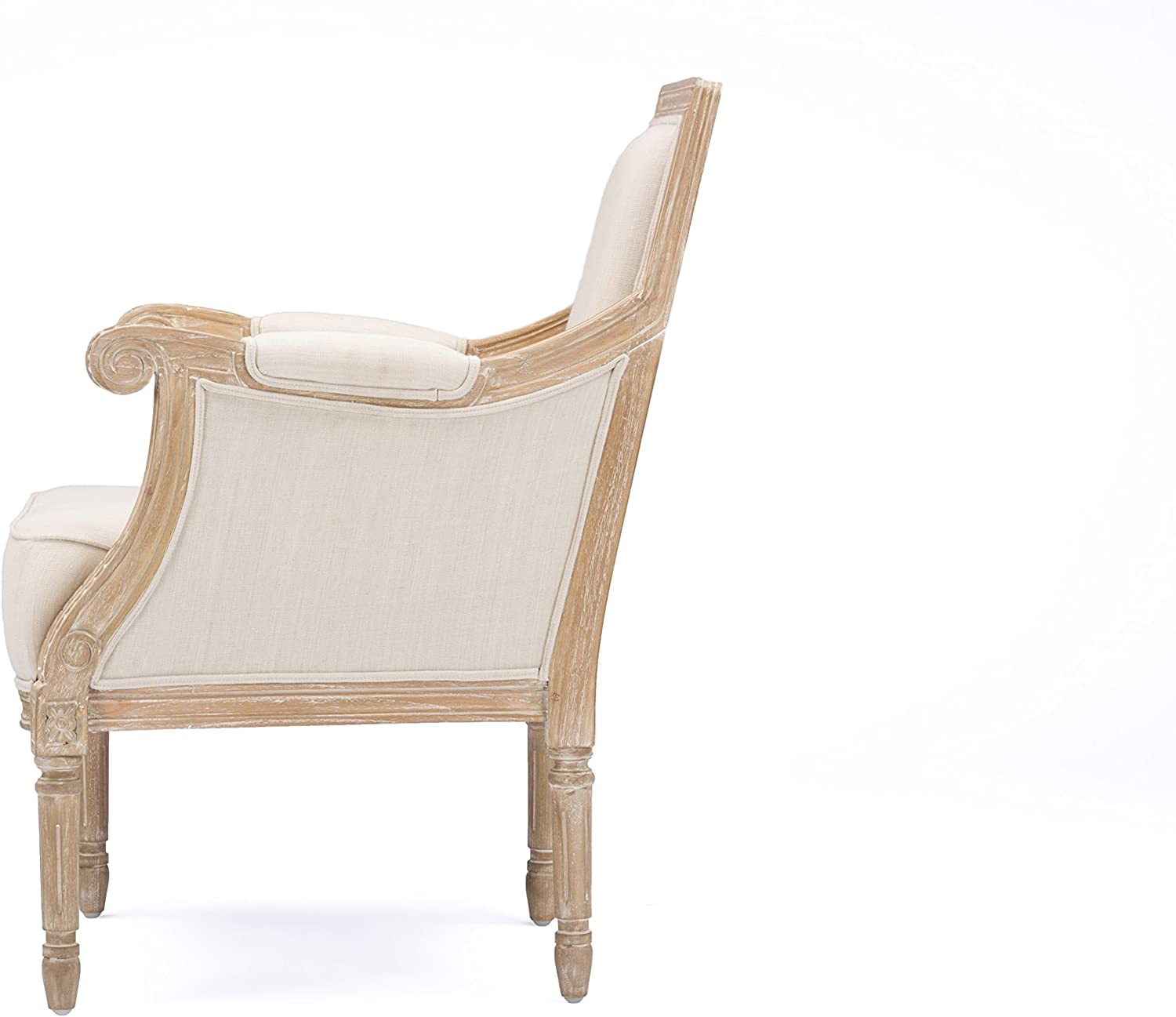 Baxton Studio Chavanon Wood and Linen Traditional French Accent Chair, Light Beige