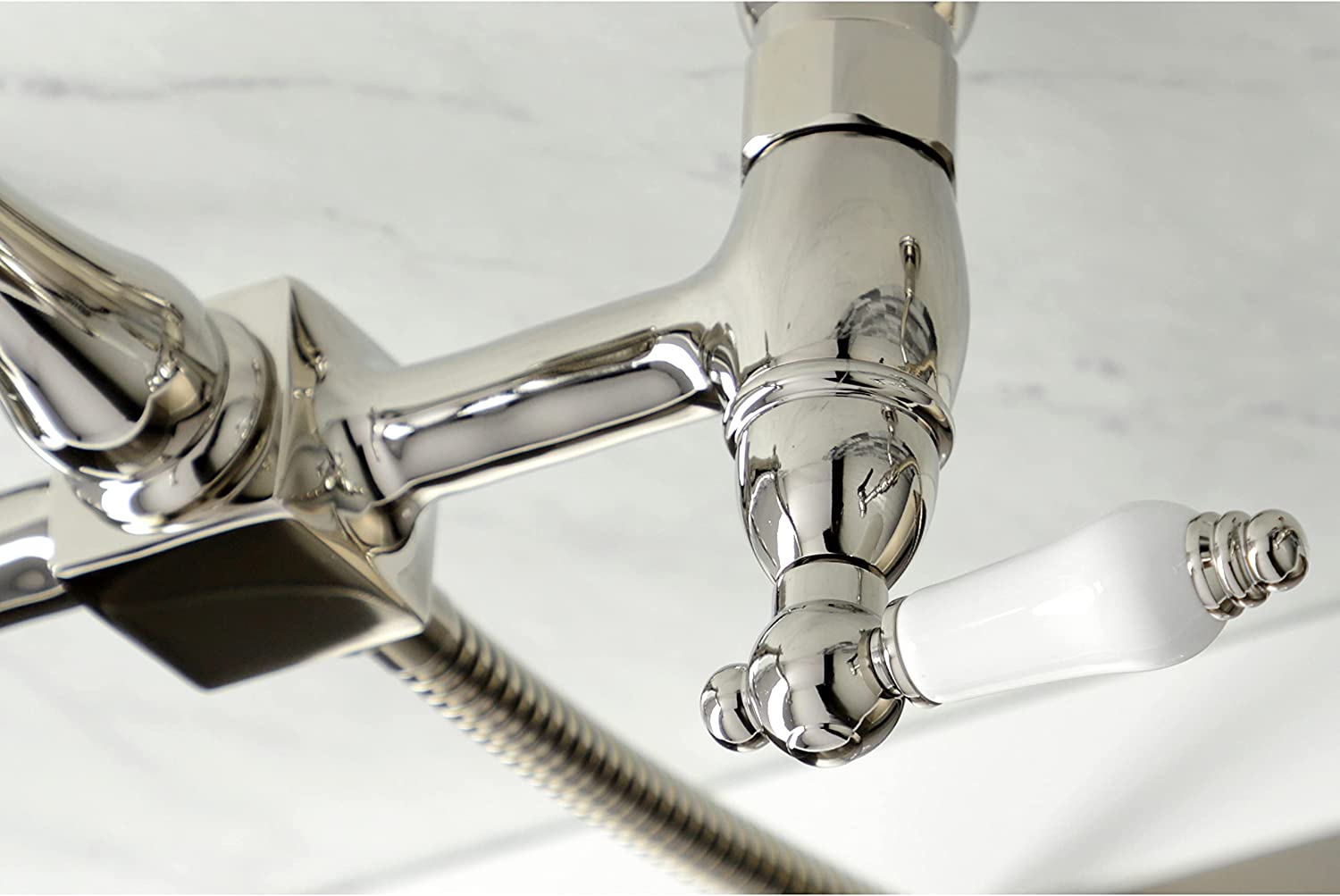 Kingston Brass KS1246PLBS Heritage Bridge Kitchen Faucet, Polished Nickel