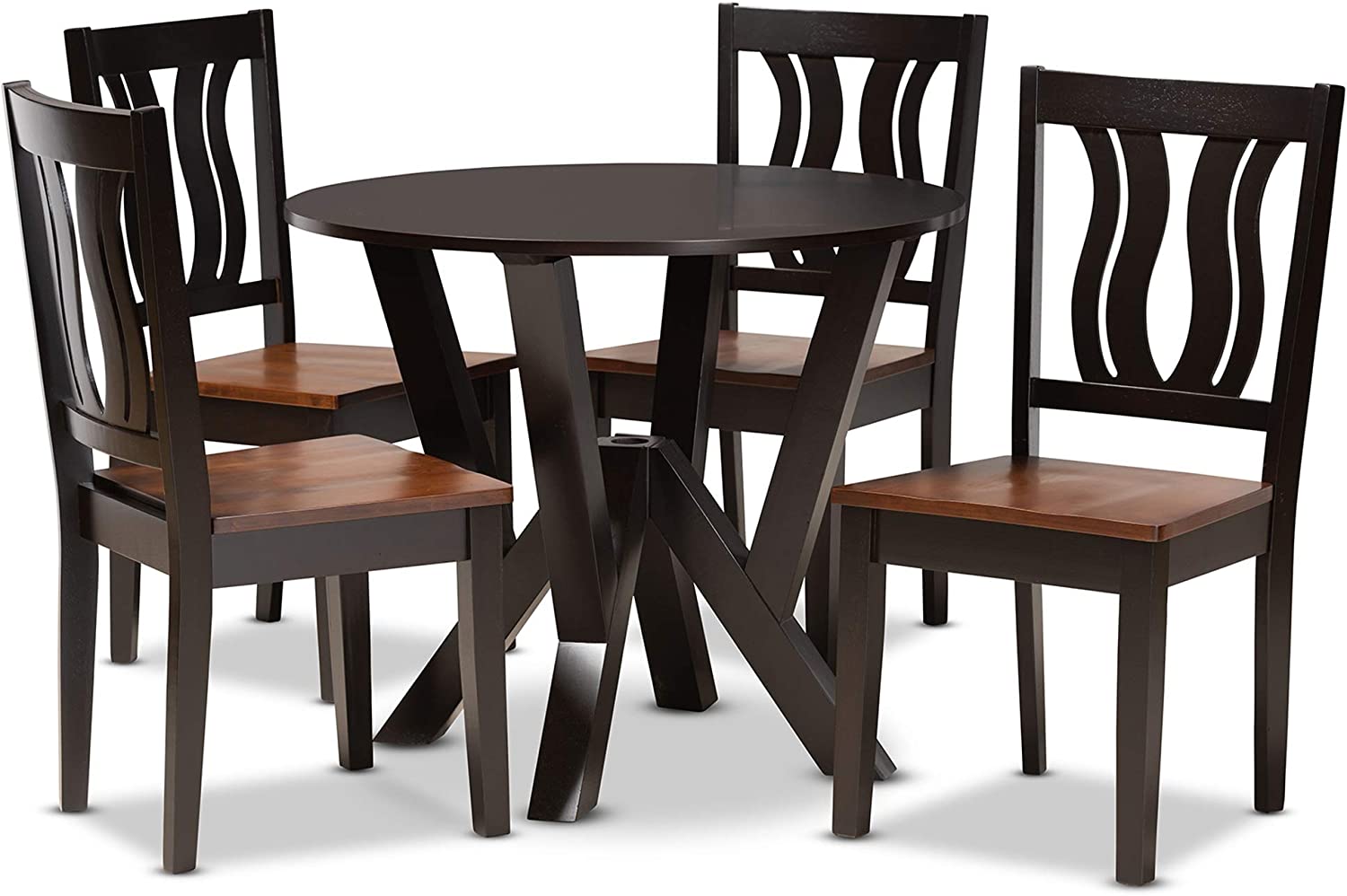 Baxton Studio Noelia Modern and Contemporary Transitional Two-Tone Dark Brown and Walnut Brown Finished Wood 5-Piece Dining Set