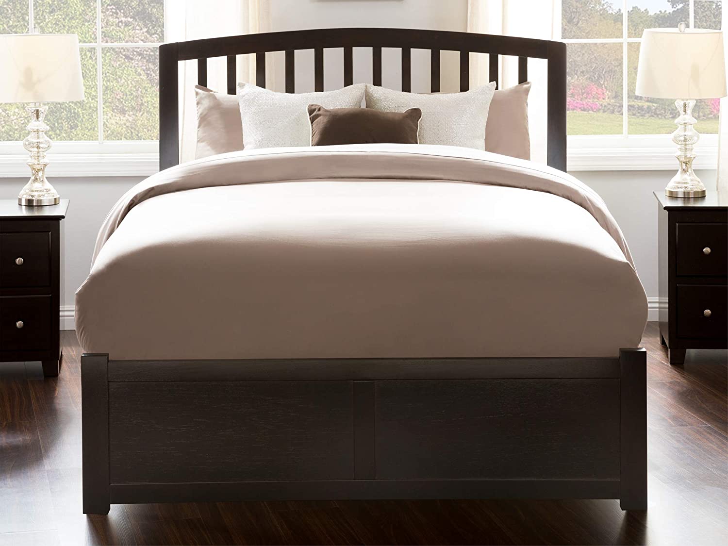 Richmond Queen Platform Bed with Flat Panel Footboard and Turbo Charger with Urban Bed Drawers in Espresso