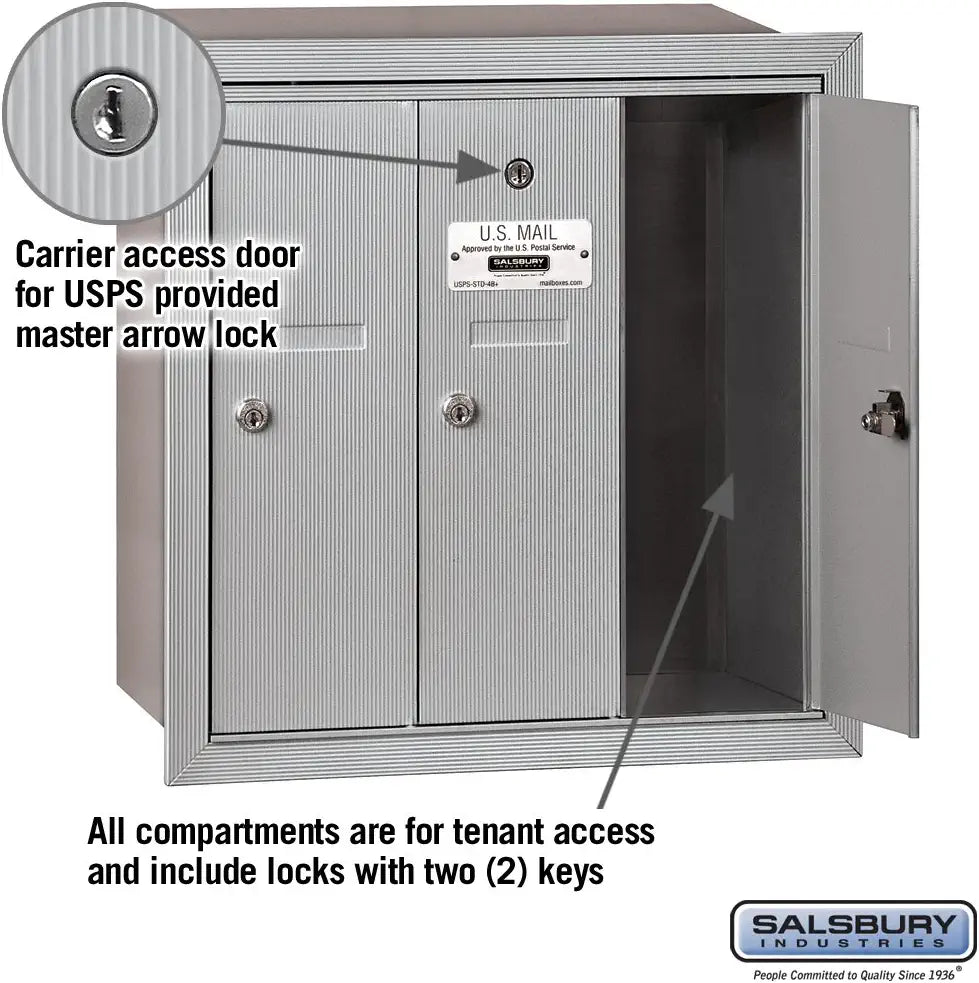 Salsbury Industries 3503ARU Recessed Mounted Vertical Mailbox with 3 Doors and USPS Access, Aluminum