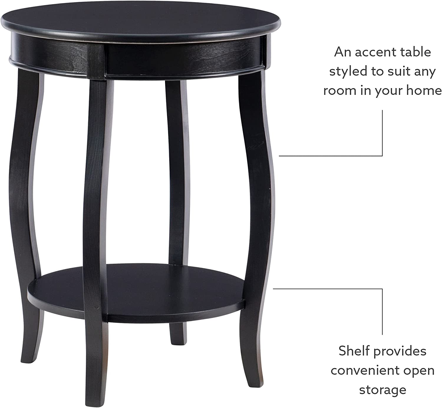 Powell Furniture Round Table with Shelf, Black