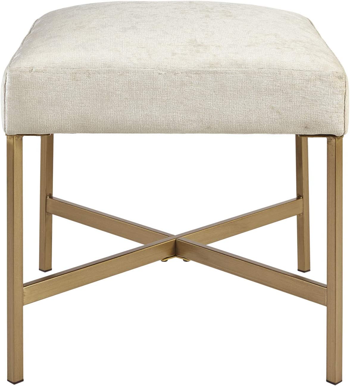 Martha Stewart Markus Accent Ottoman - Metal Frame, Soft Fabric, Small Stool Chair Modern Foam Padded Top Footstool Living Room Furniture, 18&#34; X 18&#34; X 18.75&#34;, Cream (MT101-0038)
