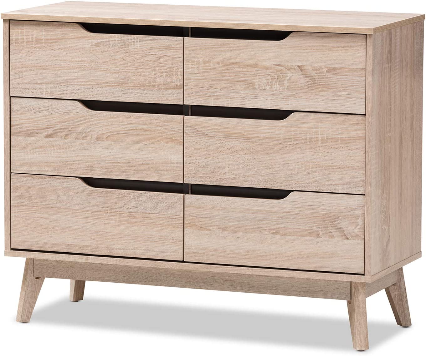 Baxton Studio Fella 6-Drawer Dresser/Mid-Century/Light Brown/Gray/Particle Board/MDF with PU Paper