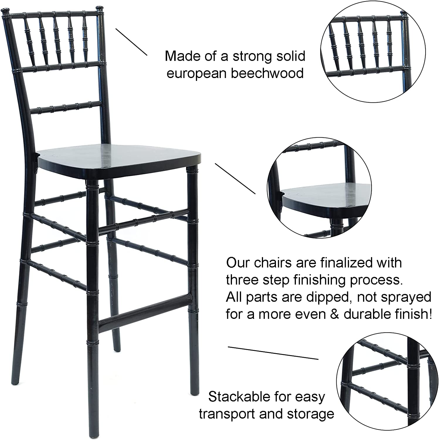 Commercial Seating Products European Black Wood Dining Bar Stool Chairs