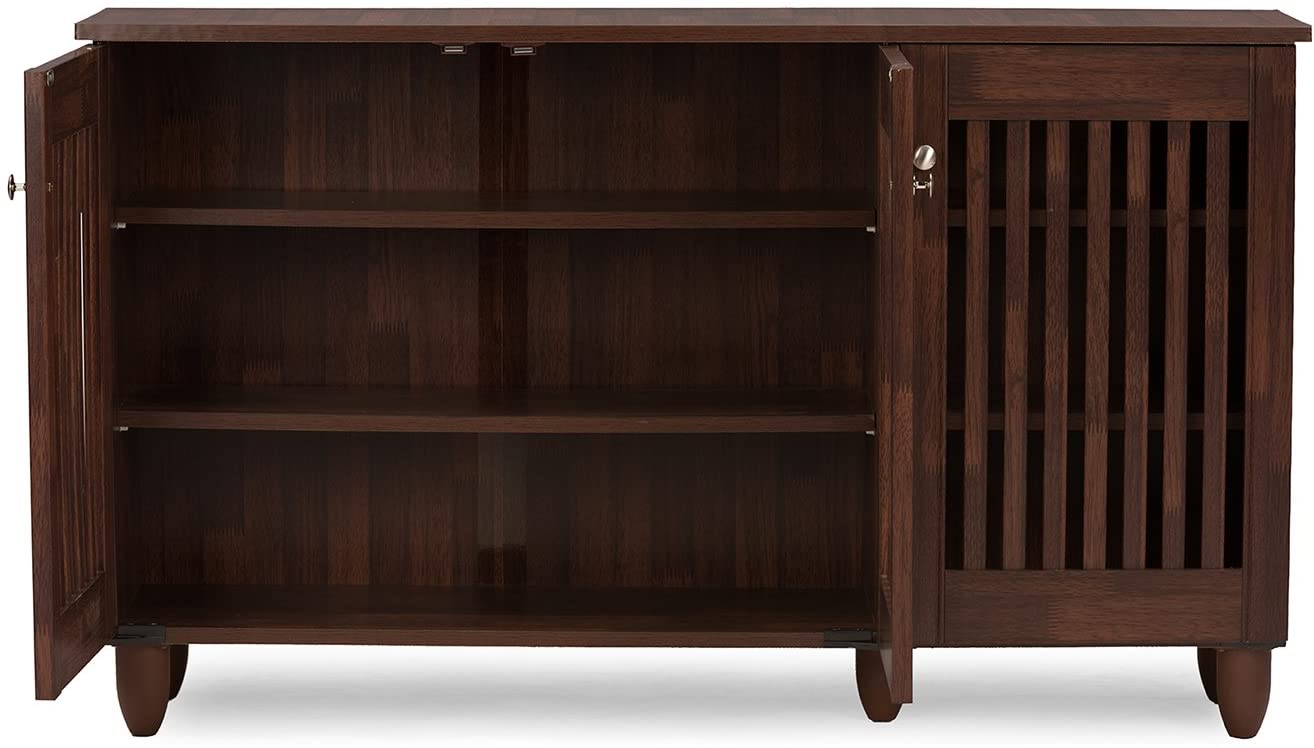 Baxton Studio Wholesale Interiors Fernanda Modern and Contemporary 3-Door Oak Brown Wooden Entryway Shoes Storage Wide Cabinet