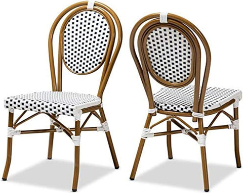 Baxton Studio Gauthier Classic French Indoor and Outdoor Navy and White Bamboo Style Bistro Stackable Dining Chair Set of 2