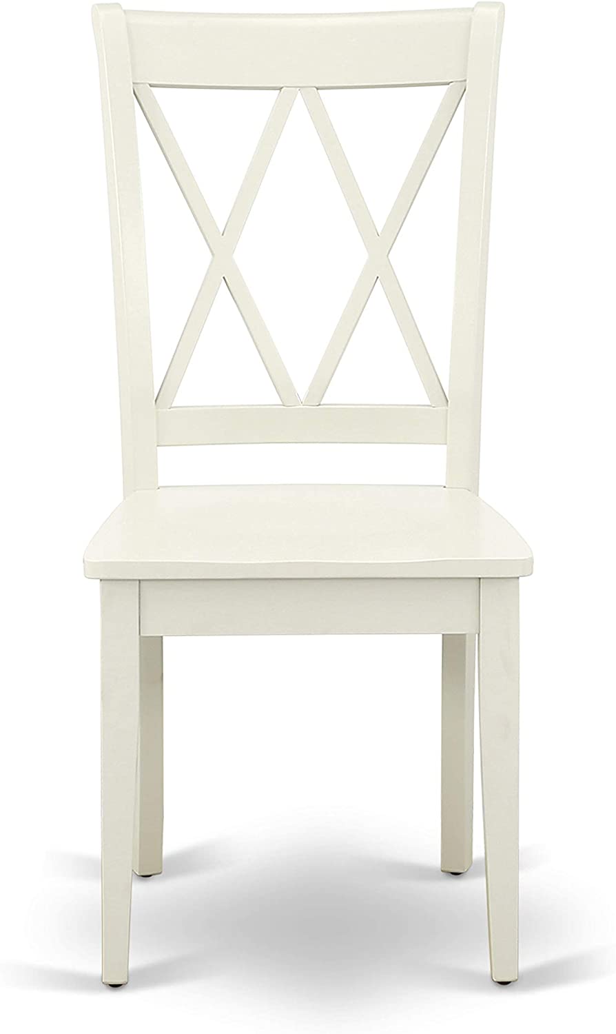 East West Furniture 5Pc Dining Set Includes a Round Dinette Table and Four Double X Back Microfiber Seat Kitchen Chairs, Linen White Finish