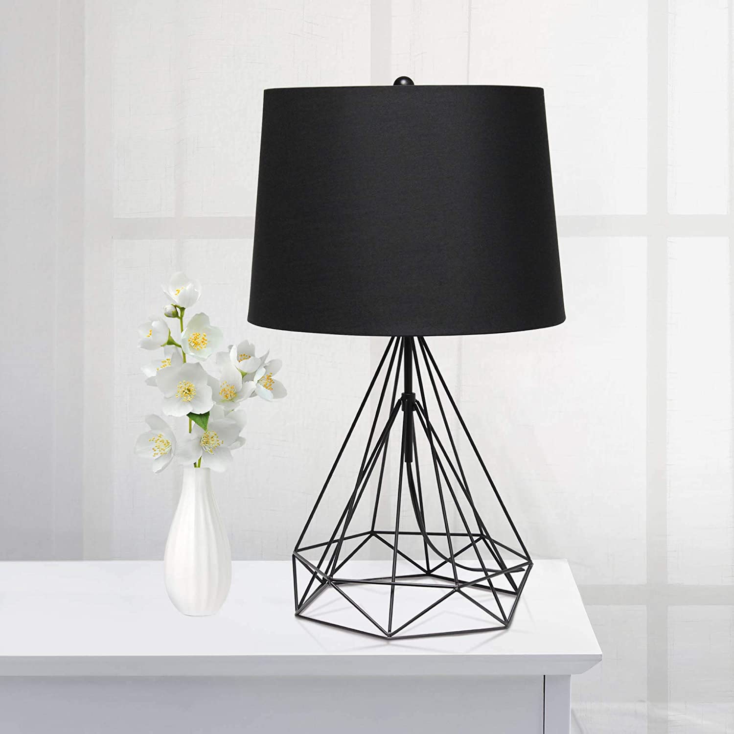 Lalia Home Decorative Geometric Black Matte Wired Table Lamp with Fabric Shade