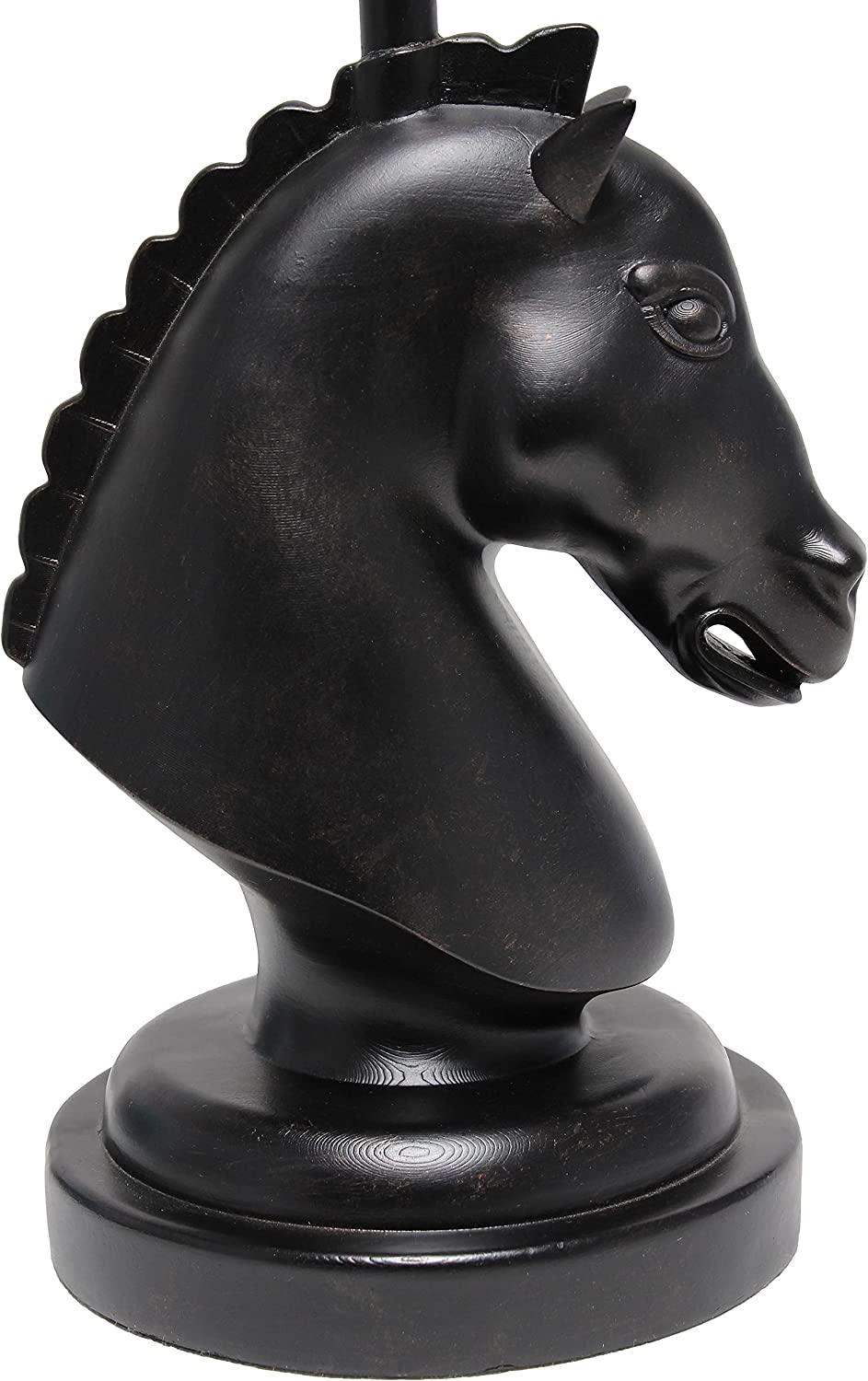 Simple Designs LT1089-BLK 17.25" Tall Polyresin Decorative Chess Horse Bedside Table Desk Lamp w White Tapered Fabric Shade for Décor, Accent Lighting, Gameroom, Kids' Room, Living Room, Bedroom, BLK
