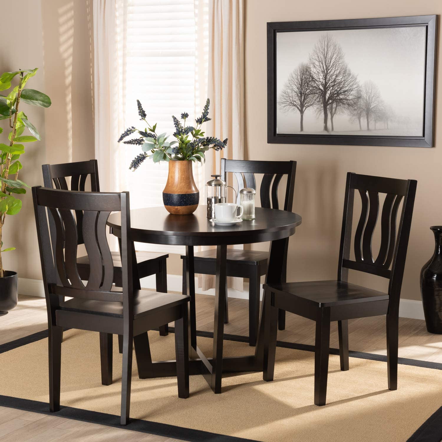 Baxton Studio Elodia Modern and Contemporary Transitional Dark Brown Finished Wood 5-Piece Dining Set