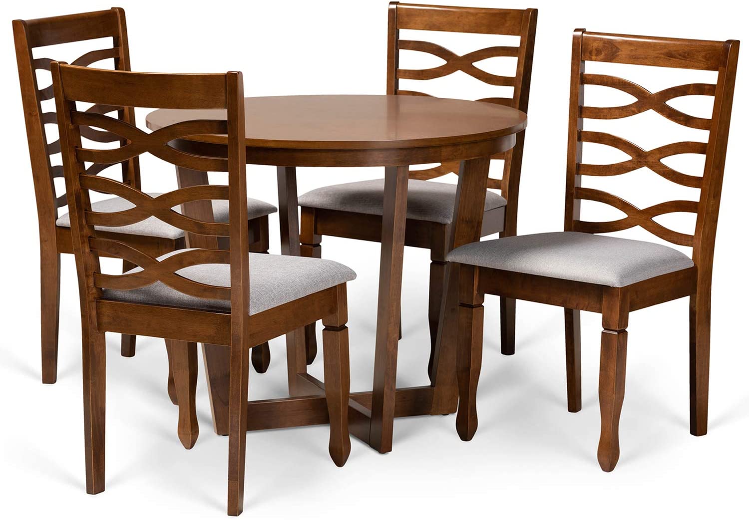 Baxton Studio Alicia Modern and Contemporary Grey Fabric Upholstered and Walnut Brown Finished Wood 5-Piece Dining Set