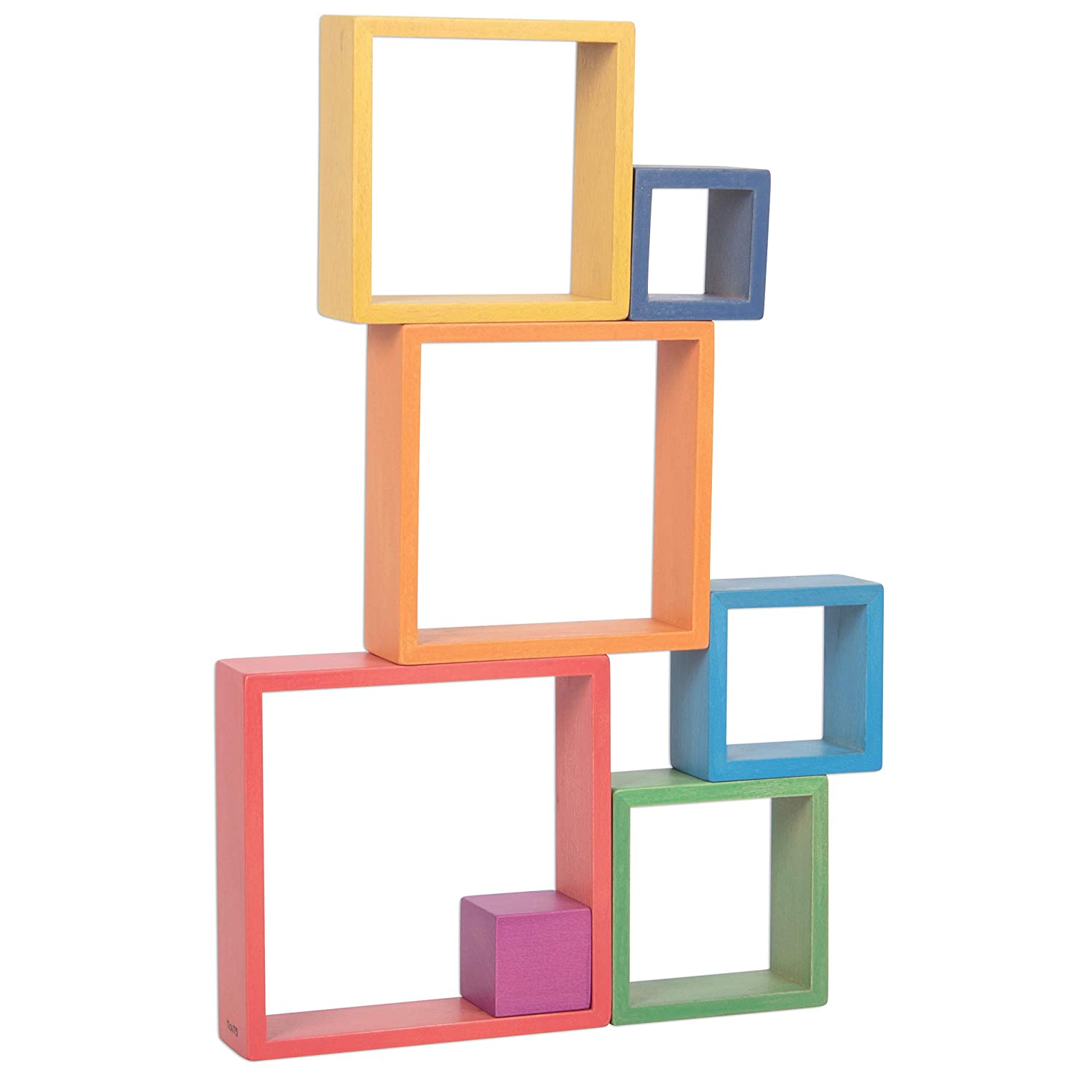 TickiT - 73416 Wooden Rainbow Architect Squares - Nesting Puzzle - Stacking Blocks for Ages 12M+