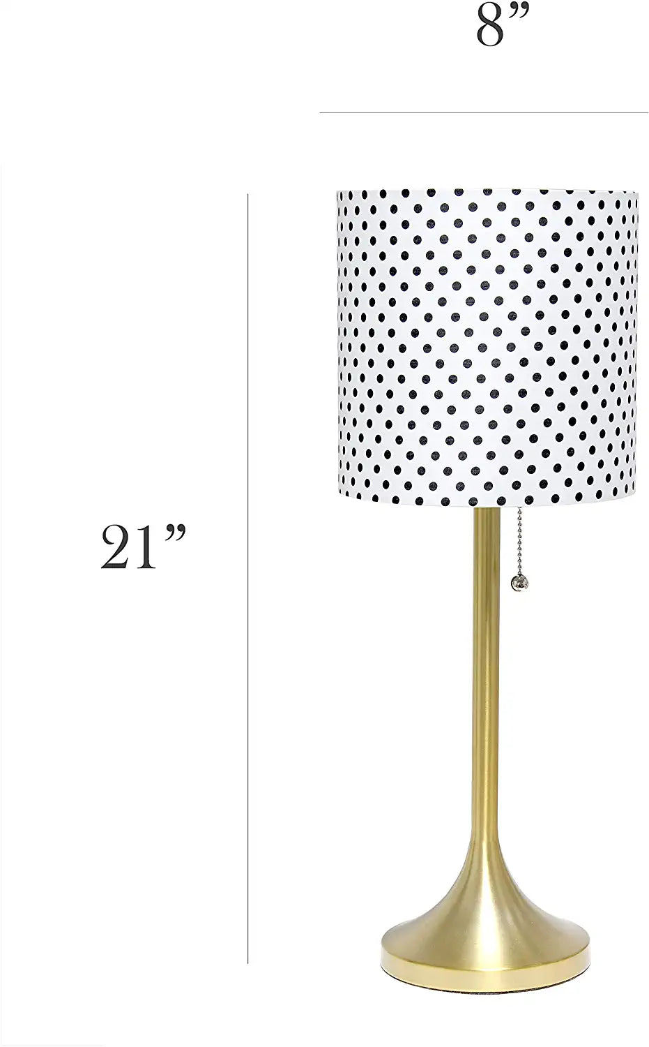 Simple Designs LT1076-GDD Tapered Fabric Drum Shade Table Lamp, Gold/Polka Dot