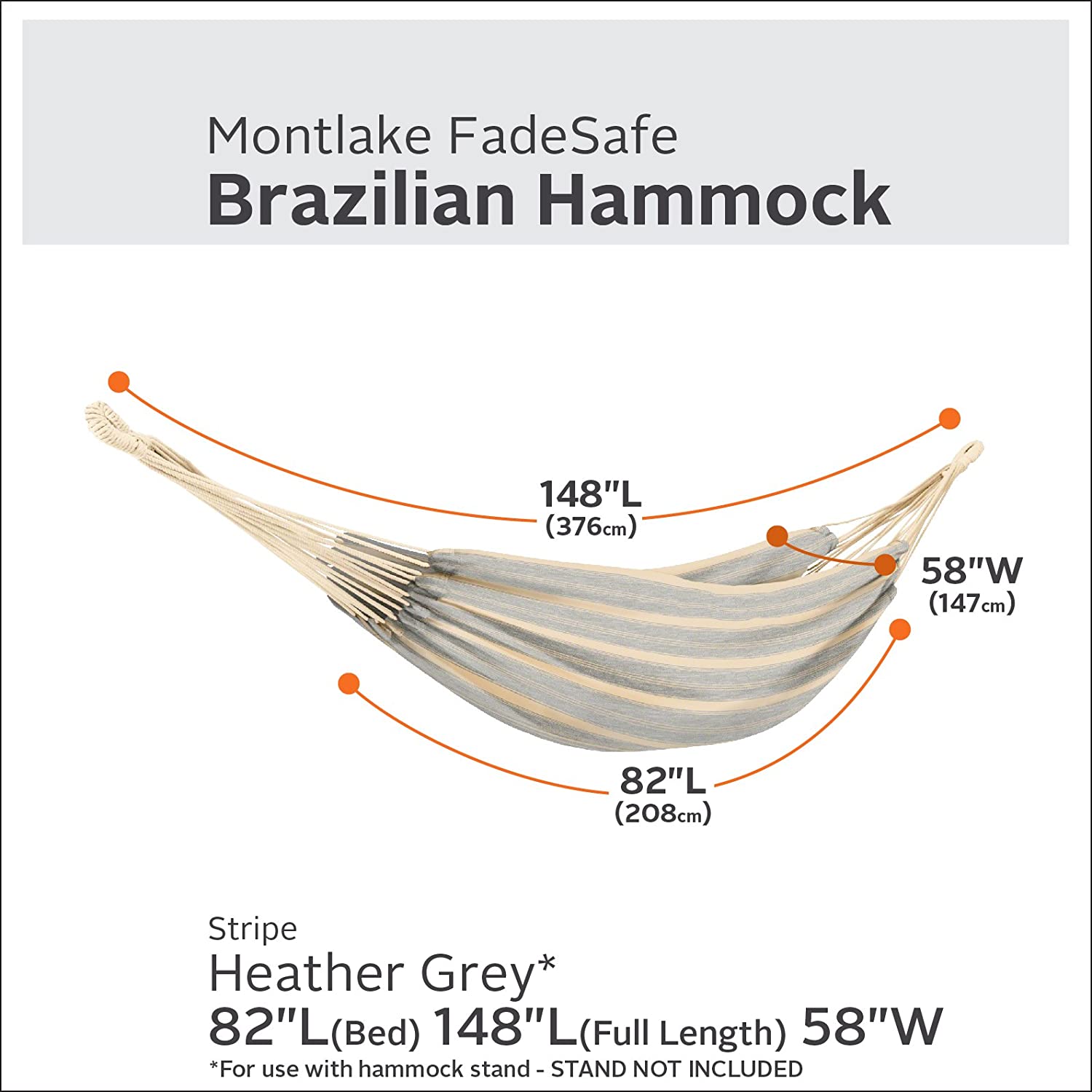 Classic Accessories Montlake FadeSafe Brazilian Hammock, Heather Grey/Antique Beige