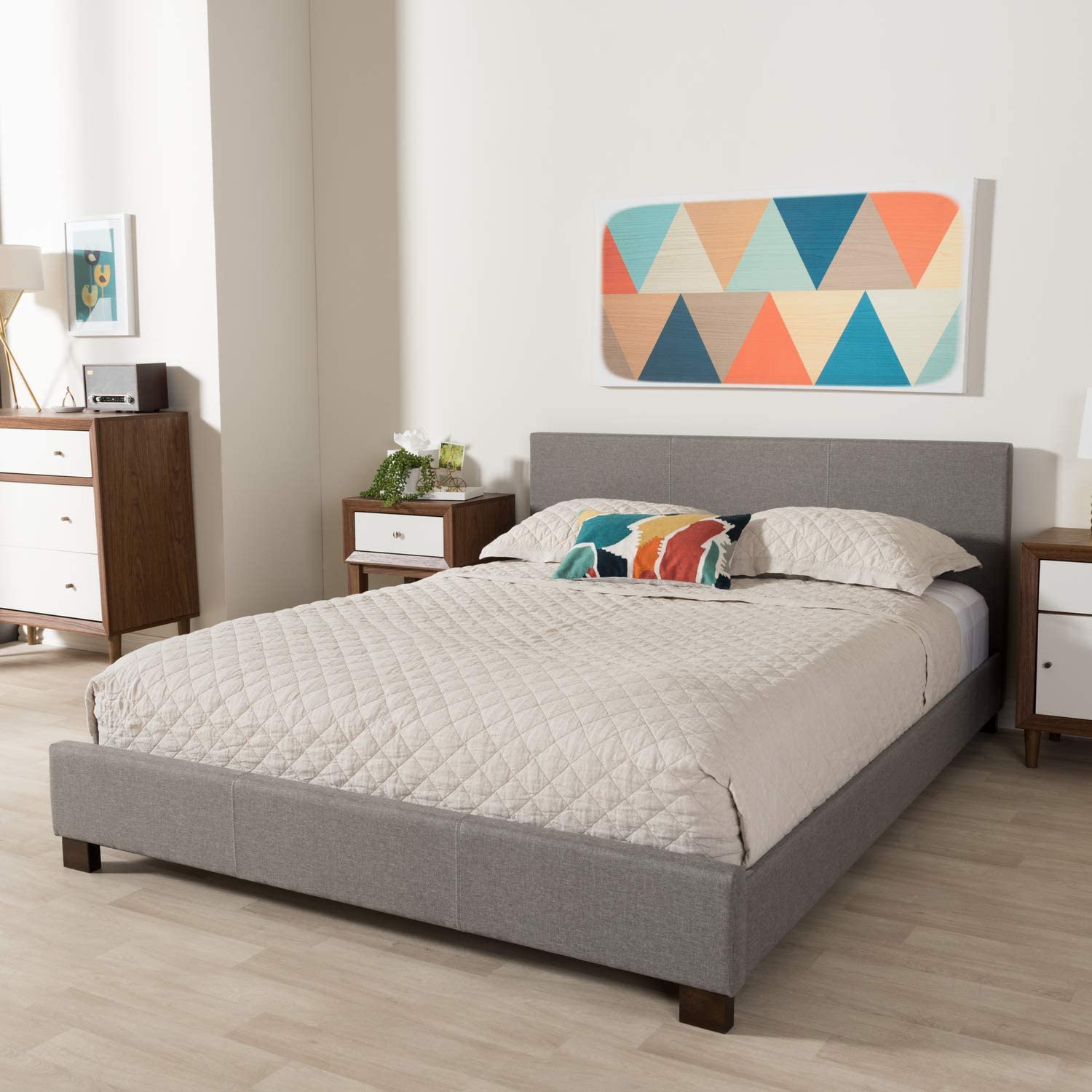 Baxton Studio Elizabeth Modern and Contemporary Grey Fabric Upholstered Panel-Stitched Full Size Platform Bed