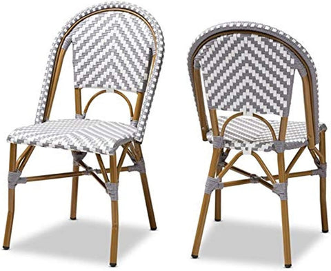 Baxton Studio Celie Classic French Indoor and Outdoor Grey and White Bamboo Style Stackable Bistro Dining Chair Set of 2