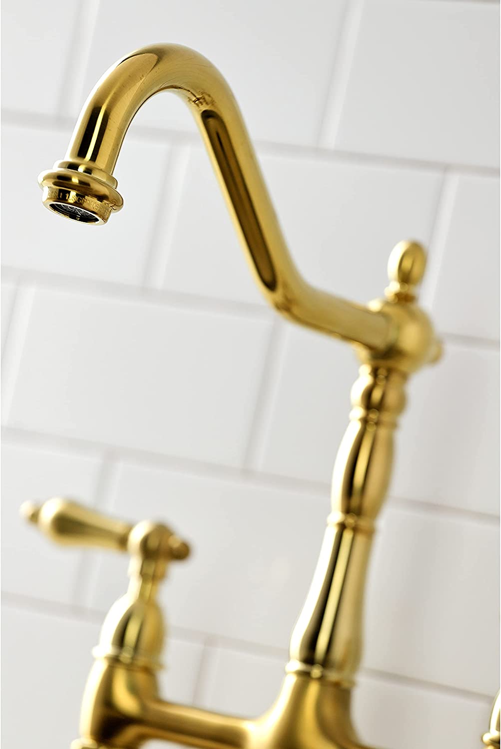 Kingston Brass KS1277ALBS Heritage 8-Inch Kitchen Bridge Faucet with Brass Sprayer, Brushed Brass