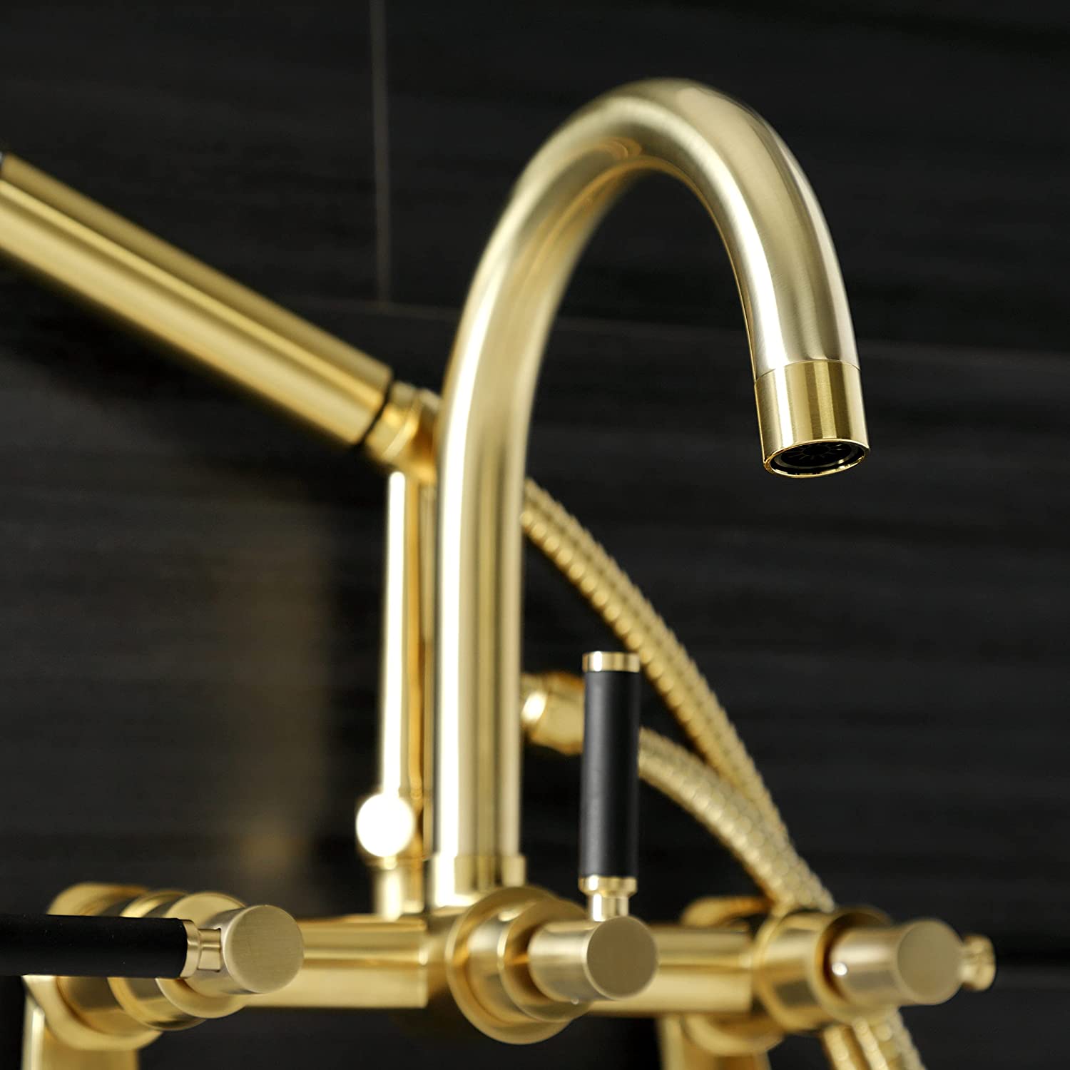 Kingston Brass AE8157DKL Kaiser 3-Handle 7-Inch Adjustable Wall Mount Clawfoot Tub Faucet with Hand Shower, Brushed Brass