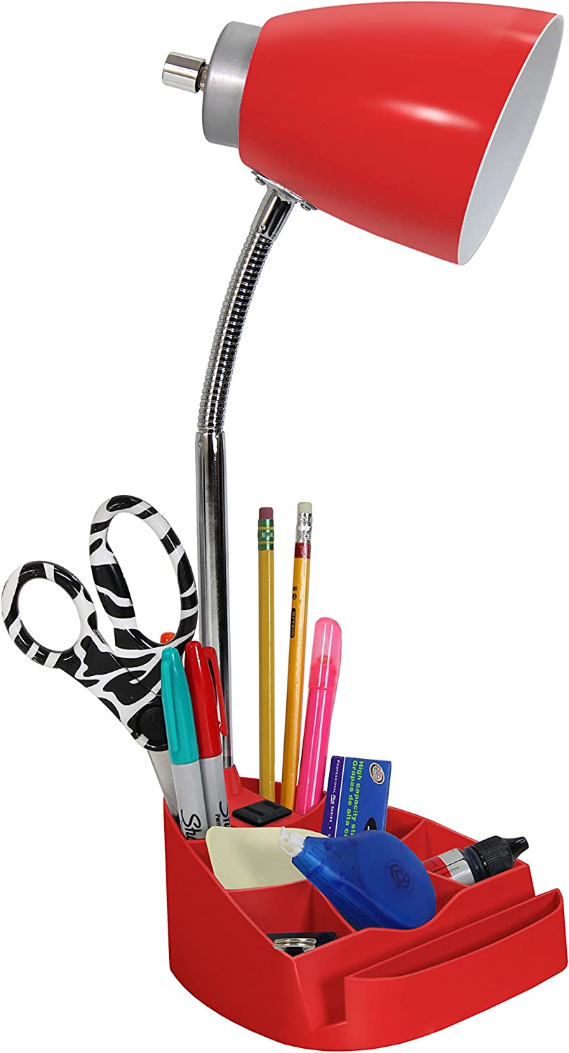 Limelights LD1057-RED iPad Tablet Stand Book, Red Gooseneck Organizer Desk Lamp with Holder and Charging Outlet