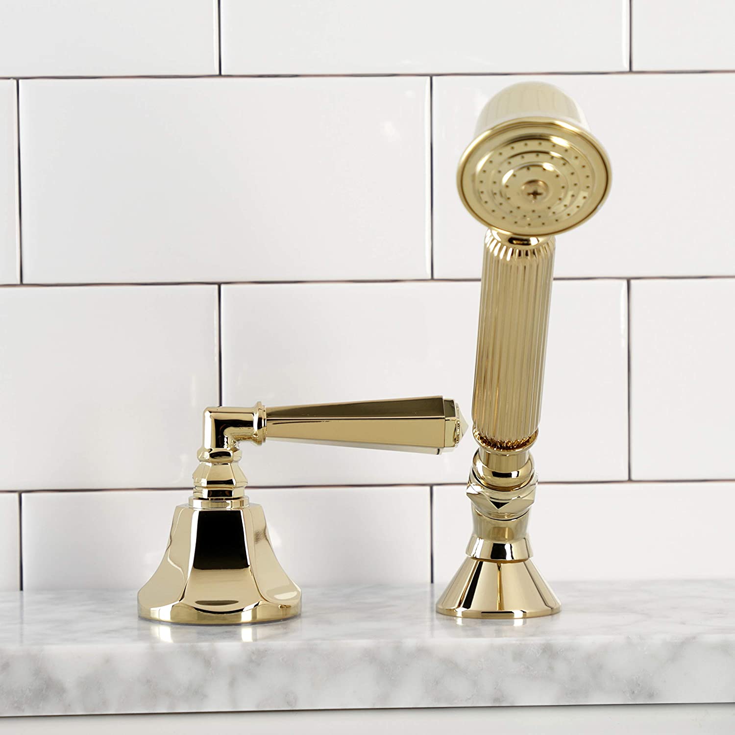 Kingston Brass KSK4302HLTR Deck Mount Hand Shower with Diverter for Roman Tub Faucet, Polished Brass