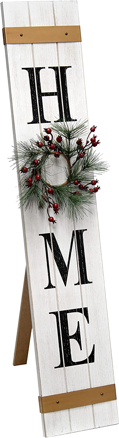 Elegant Designs HG2011-WBK Seasonal Wooden Home Porch Sign with 4 Interchangeable Floral Wreaths Decorative Accent Frame, White Wash