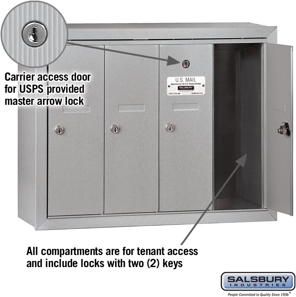 Salsbury Vertical Mailbox - 4 Doors - Aluminum - Surface Mounted - USPS Access