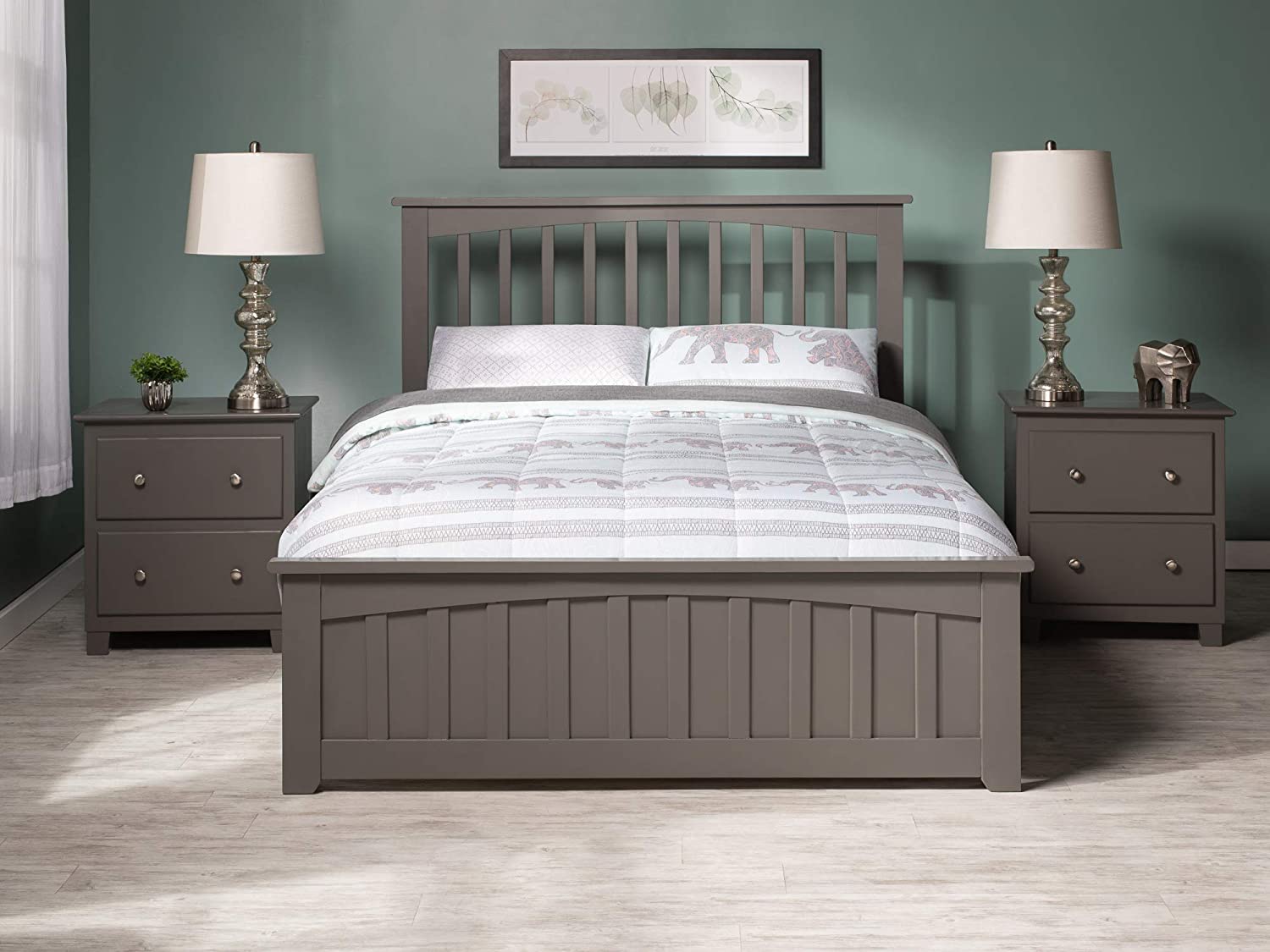 AFI Mission Traditional Bed with Matching Footboard and Turbo Charger, Full, Grey