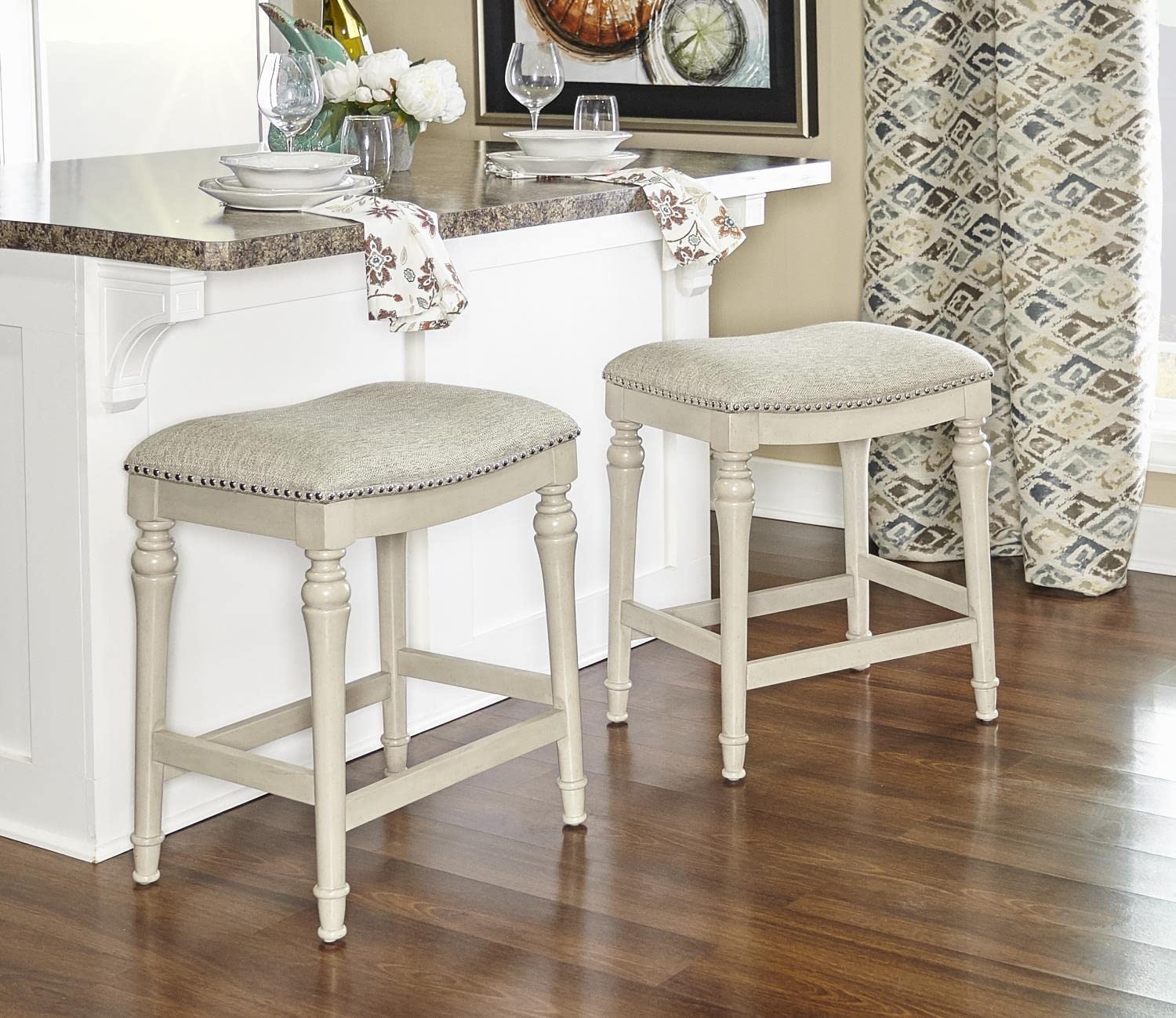 Powell Hayes Counter Stool, White with GreyWash