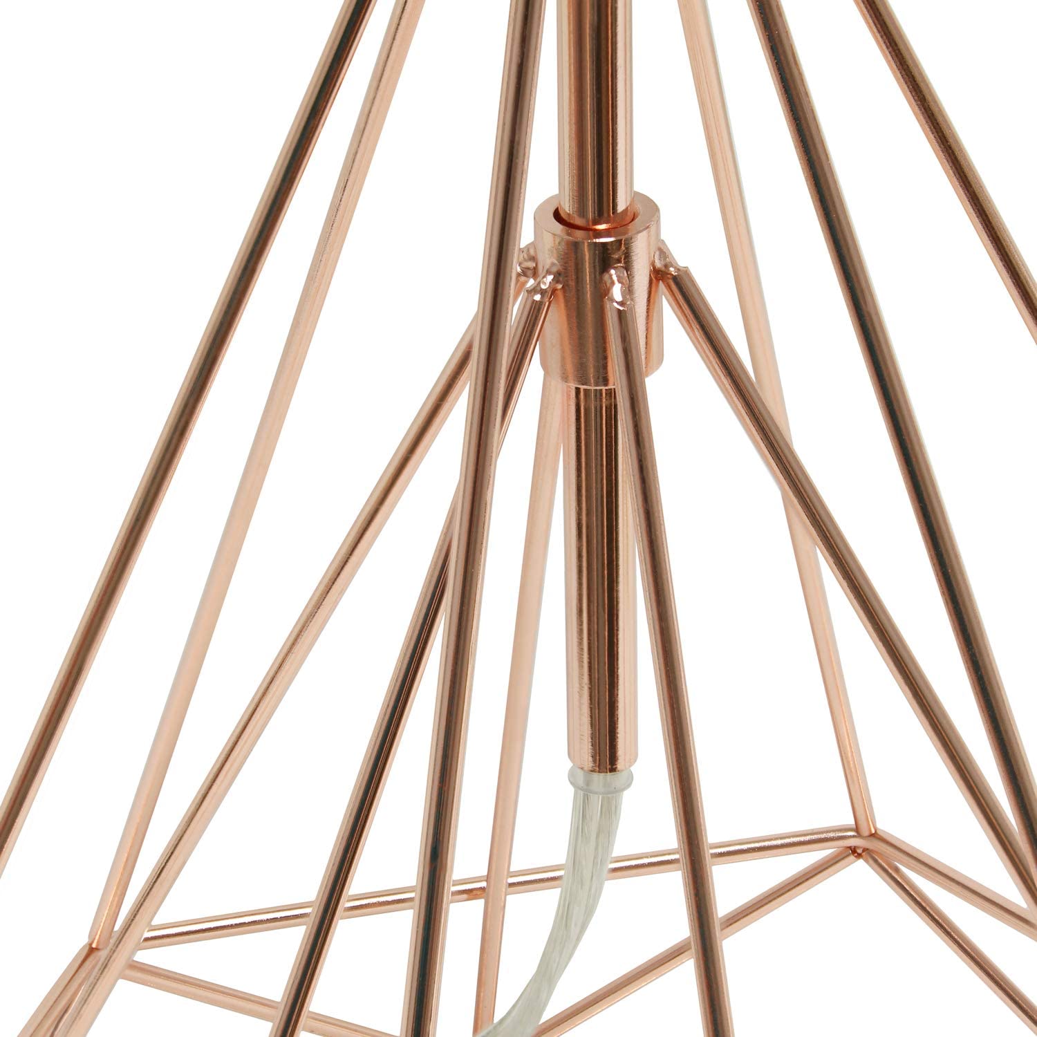 Lalia Home Decorative Table Lamp with Geometric Rose Gold Wired Base and White Fabric Tapered Shade