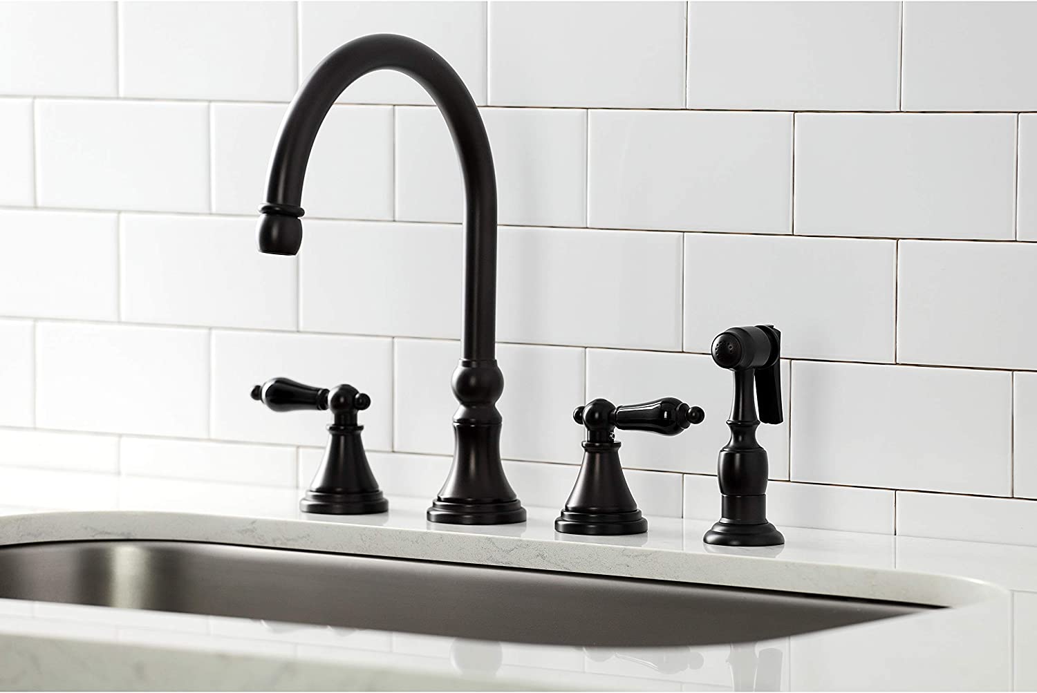 Kingston Brass KS2795PKLBS Duchess Widespread Kitchen Faucet, Oil Rubbed Bronze