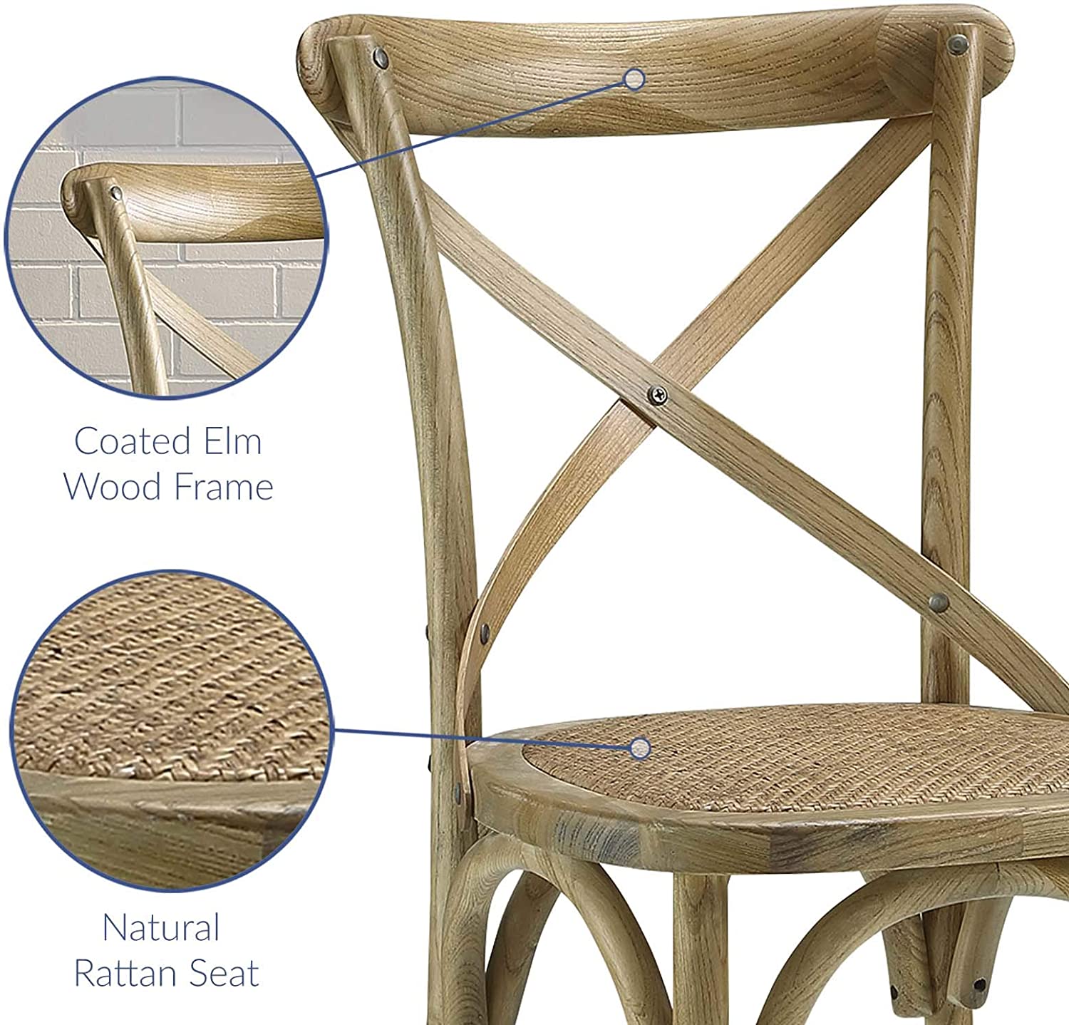 Modway Gear Rustic Modern Farmhouse Elm Wood Rattan Dining Chair in White