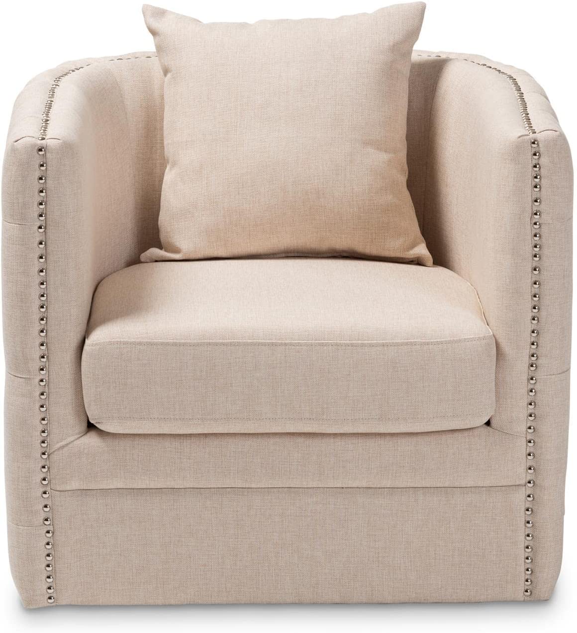 Baxton Studio Micah Modern and Contemporary Beige Fabric Upholstered Tufted Swivel Chair