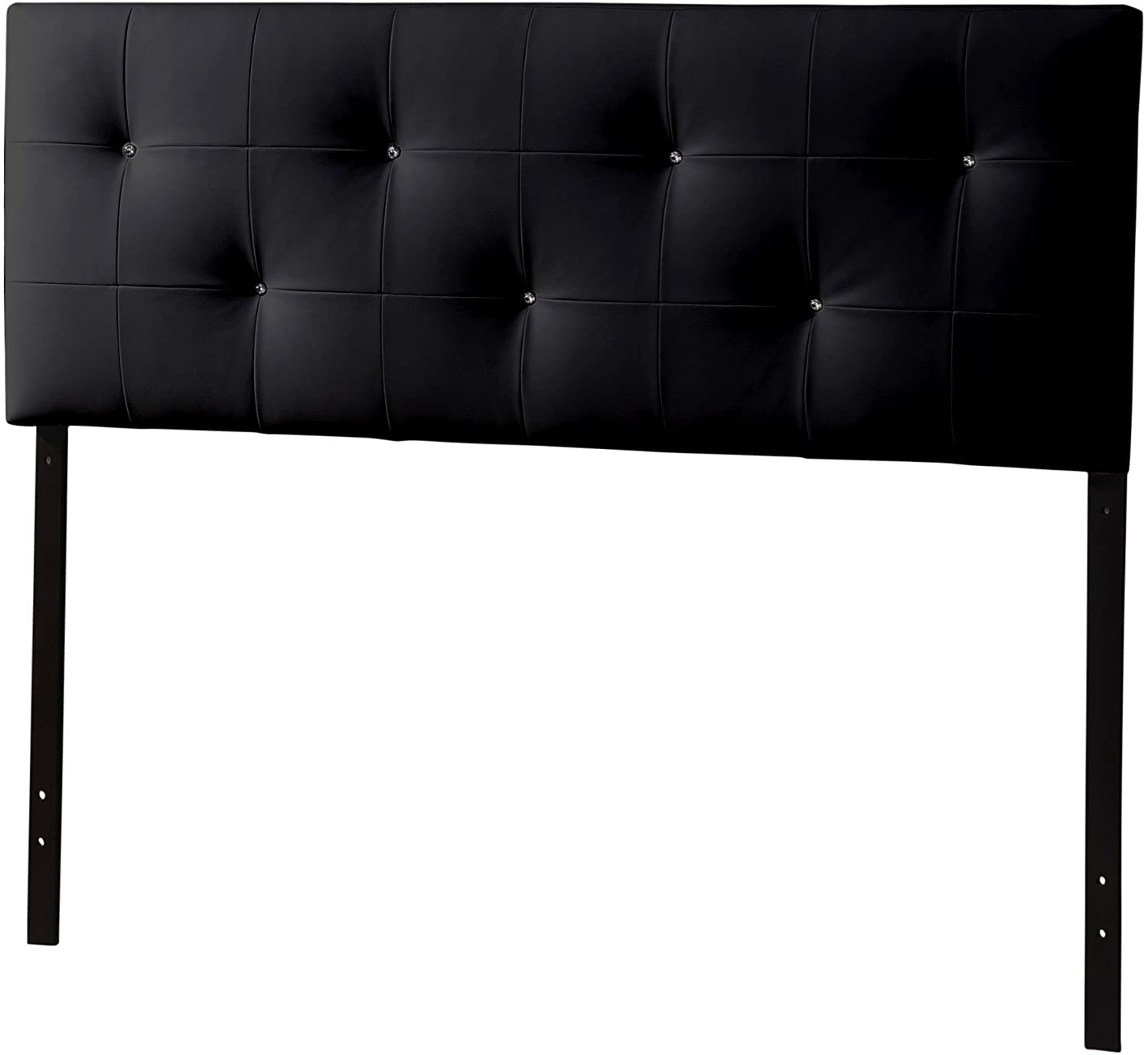 Baxton Studio Dalini Modern and Contemporary Queen Black Faux Leather Headboard with Faux Crystal Buttons