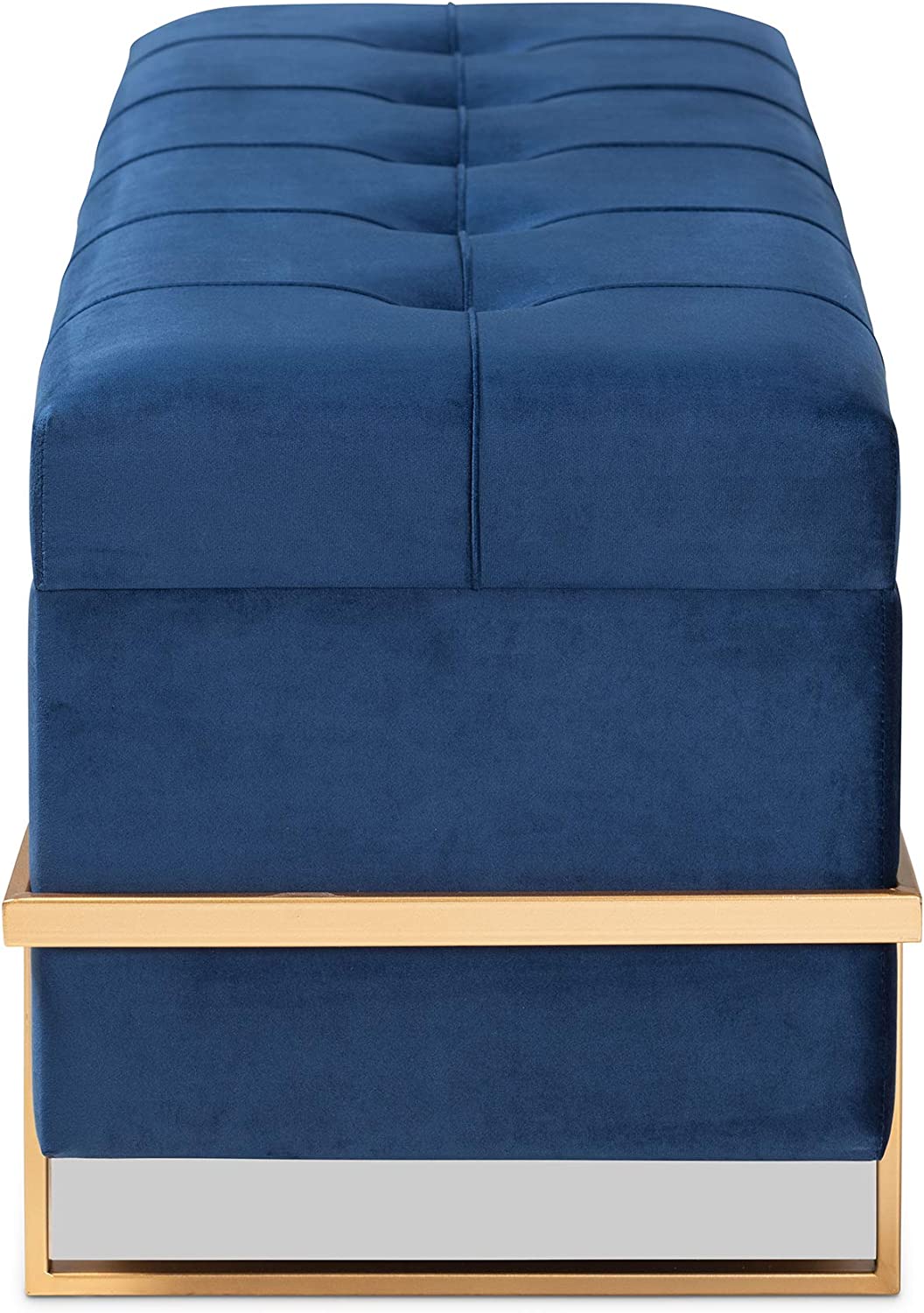 Baxton Studio Parker Glam and Luxe Navy Blue Velvet Upholstered and Gold Metal Finished Storage Ottoman