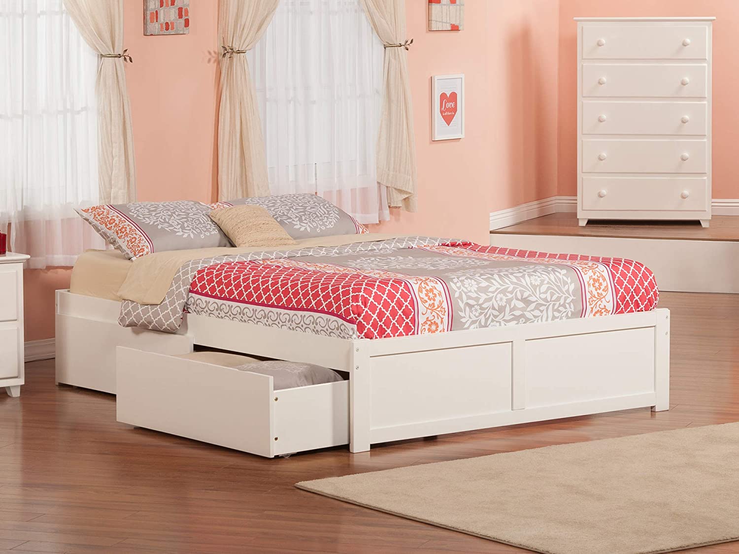 AFI Concord Platform Flat Panel Footboard and Urban Bed Drawers, Queen, White