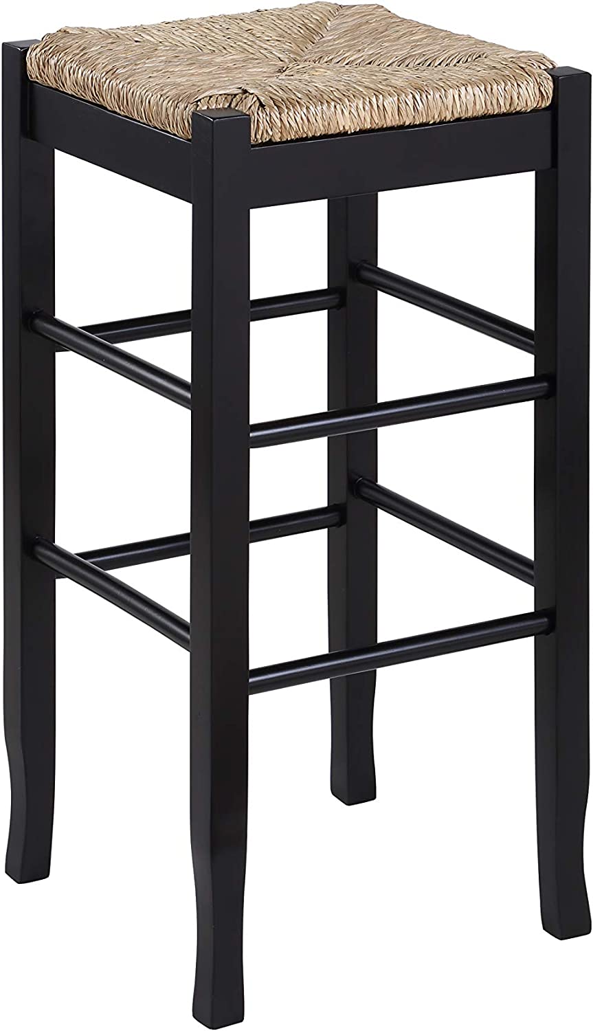 Boraam Square Rush Seat Bar Height Stool, 29-Inch, Black