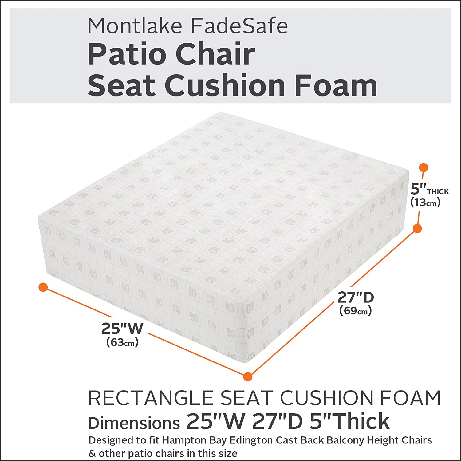 Classic Accessories 25 x 27 x 5 Inch Rectangular Patio Lounge Seat Cushion Foam