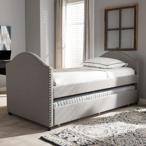 Baxton Studio Alessia Upholstered Daybed with Guest Trundle Bed Grey