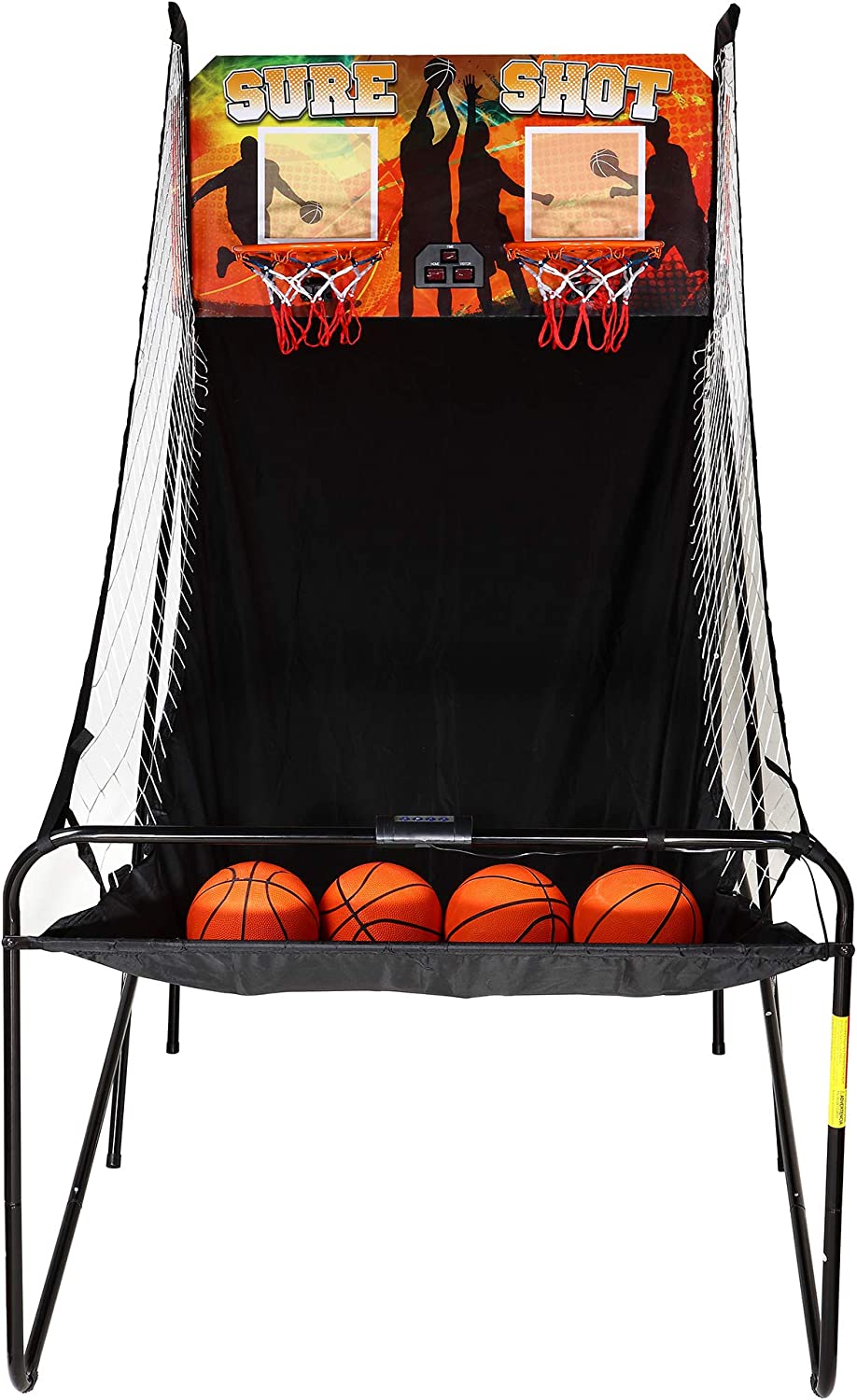 Hathaway Sure Shot Dual Electronic Basketball Arcade Game with Electronic Digital Scoring and Timer, Easy Folding for Storage, 4 Balls and 2 Nets, Black/Orange