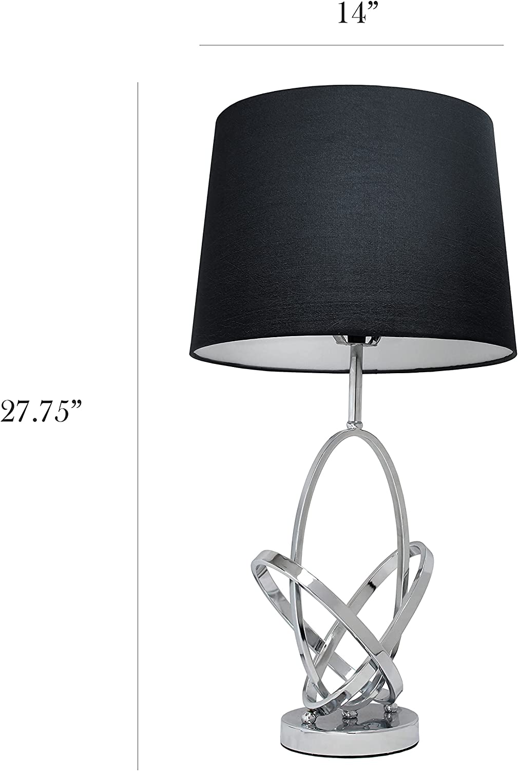 Elegant Designs LT1006-CHR Mod Art Polished Chrome Table Lamp with Black Shade, 14.17&#34; x 14.17&#34; x 27.56&#34;