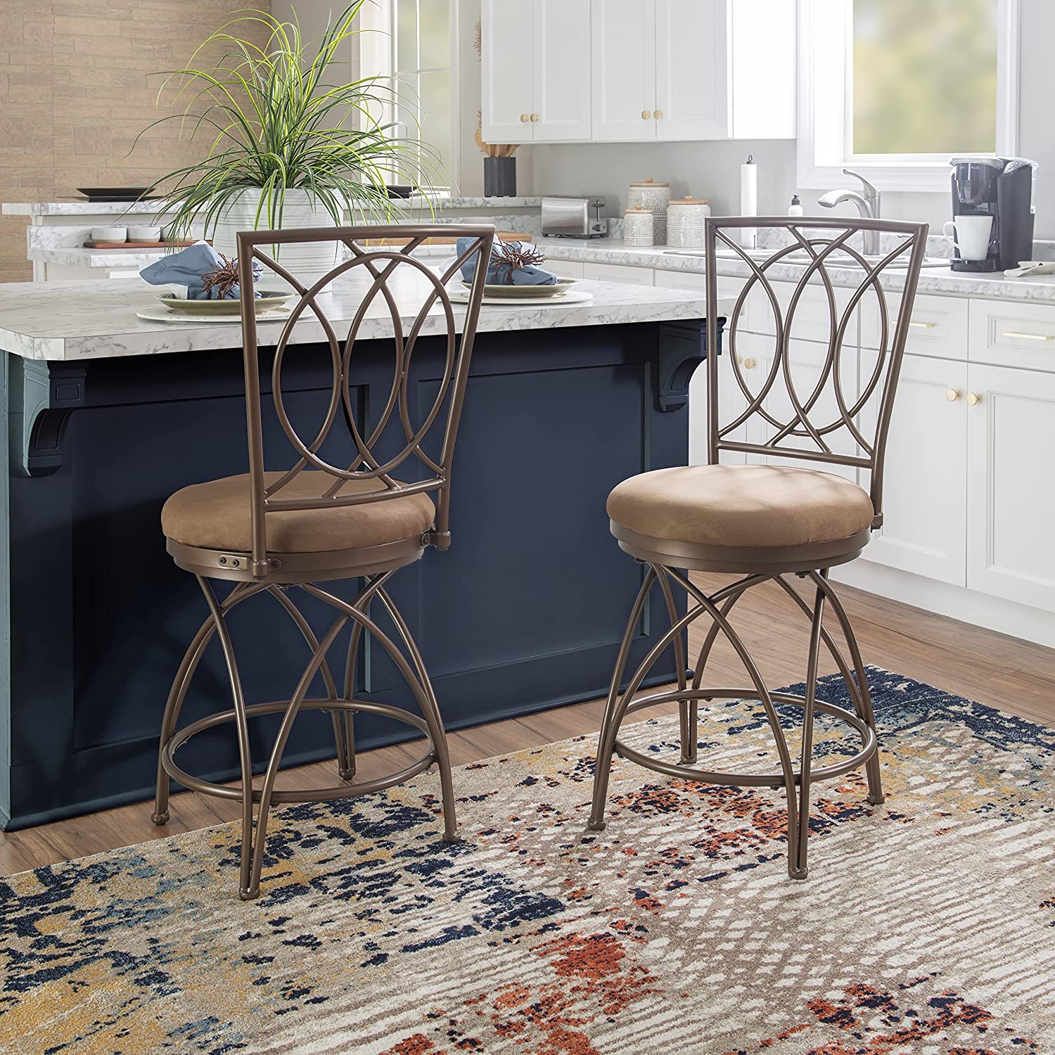 Powell Big and Tall Metal Crossed Legs Counter Stool, 9.49&#34; x 21.26&#34; x 43.31&#34;, Seat Height: 24&#34;, Bronze &amp; Mocha