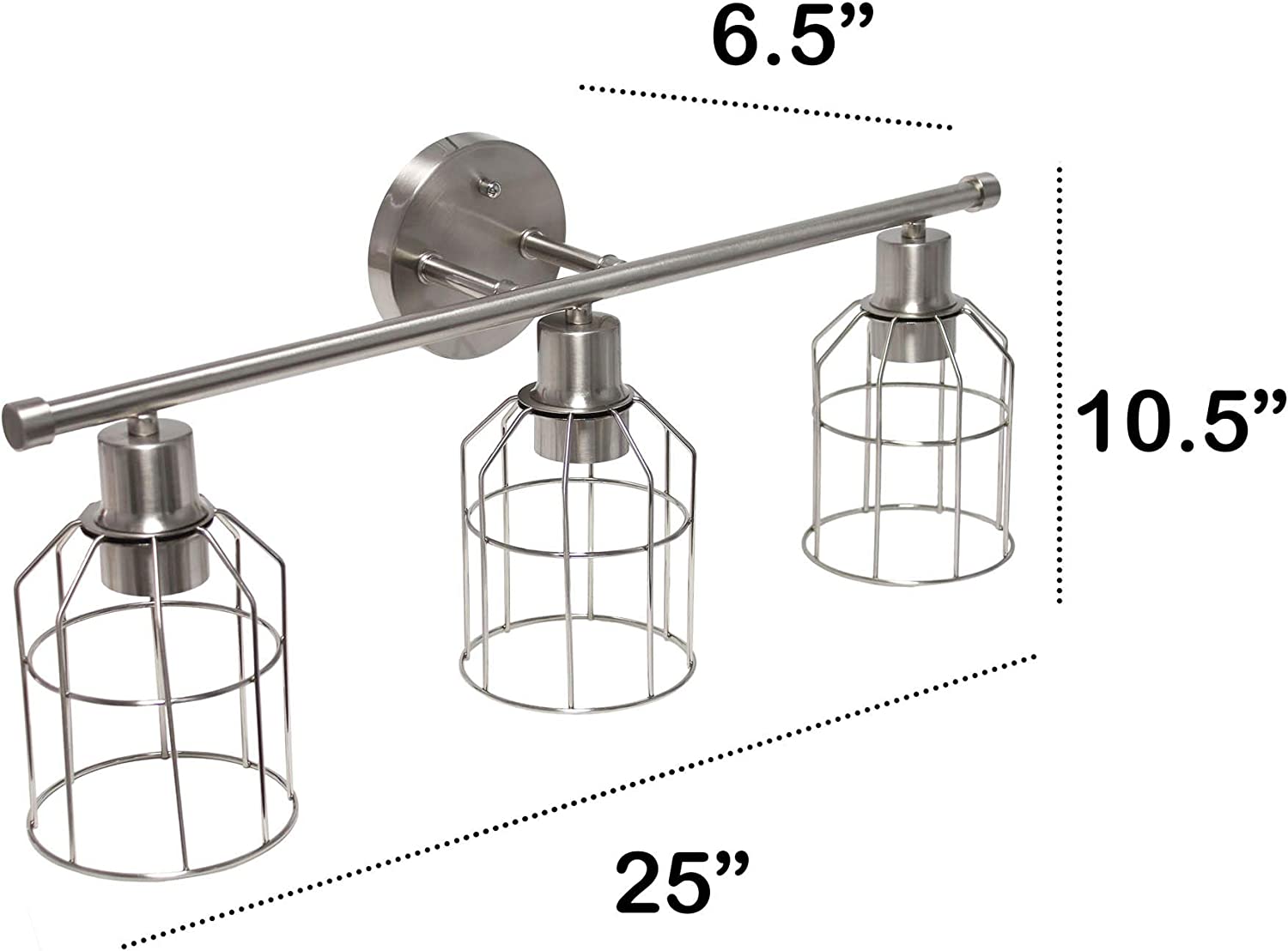 Lalia Home Industrial Bathroom Vanity Light with Open Wire Cage Shade in Brushed Nickel Finish