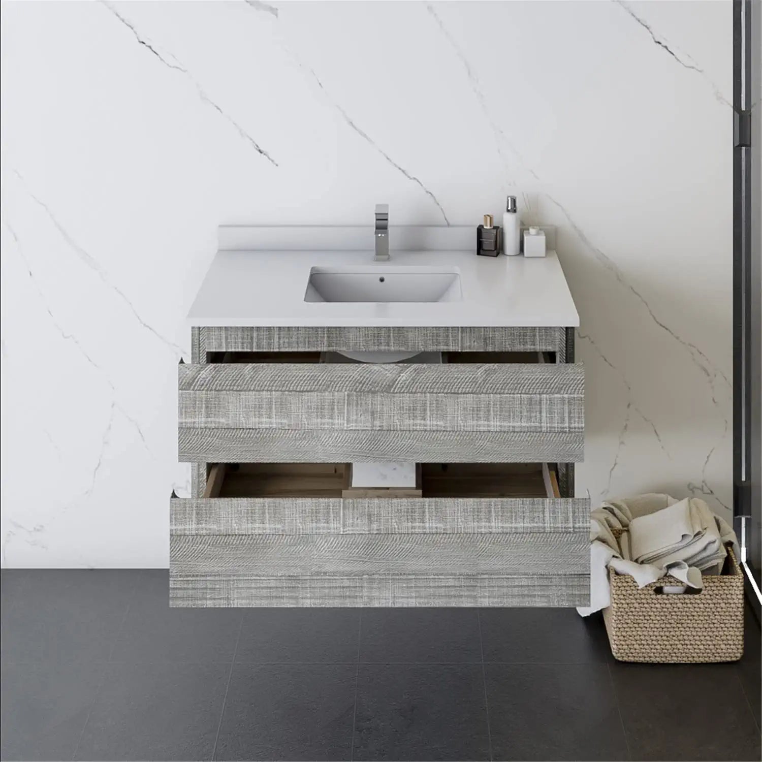 Fresca Formosa 36&#34; Wall Hung Modern Bathroom Cabinet w/Top &amp; Sink in Ash