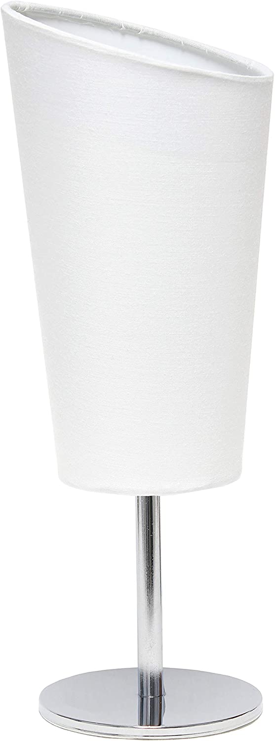 Simple Designs LT2061-WHT Mini Chrome Angled Fabric Shade Table Lamp, White
