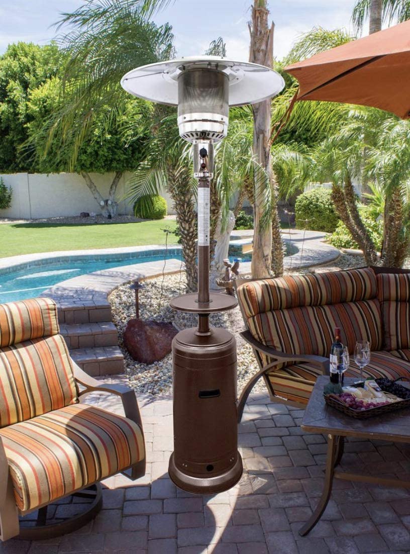 Hiland AZ 48,000 BTU Hammered Bronze Stainless Steel Patio Heater with Table
